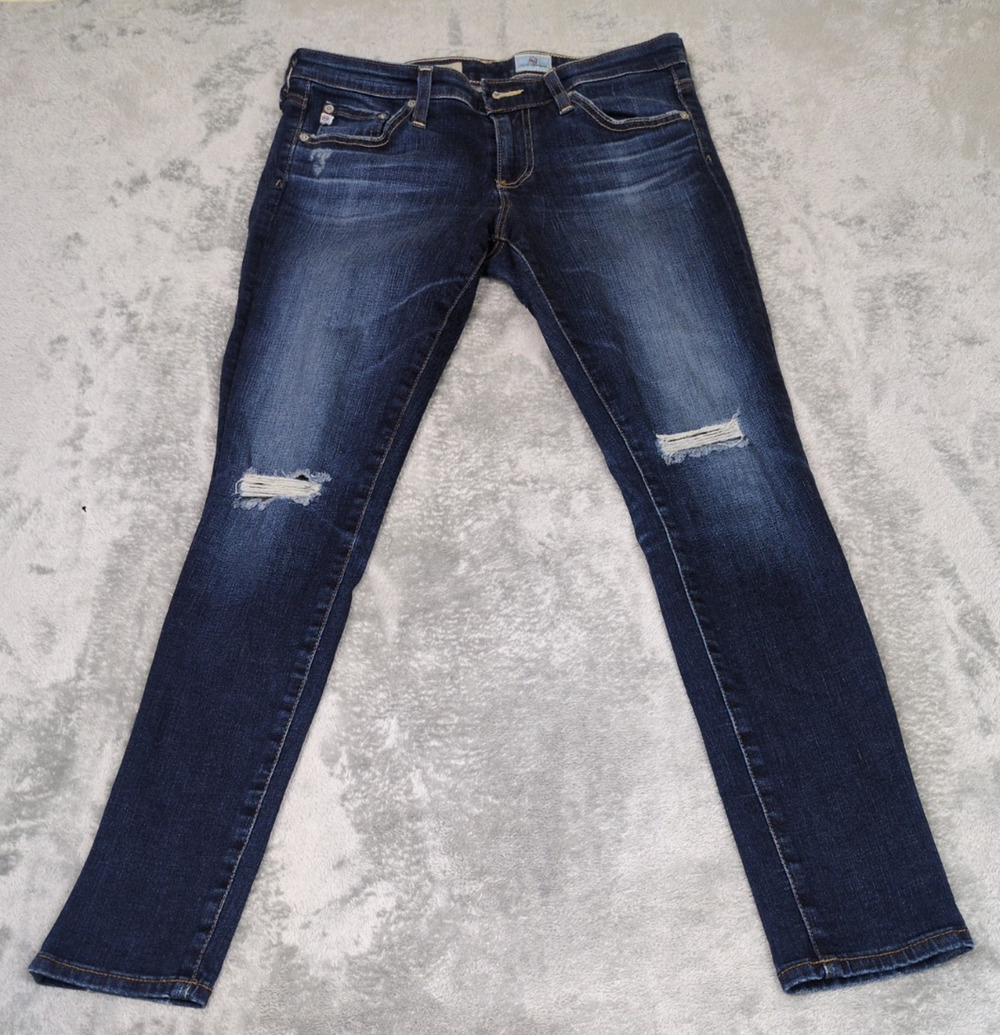 Adriano Goldschmied Women's Super Skinny Ankle Distressed Dark Denim Jeans 27R
